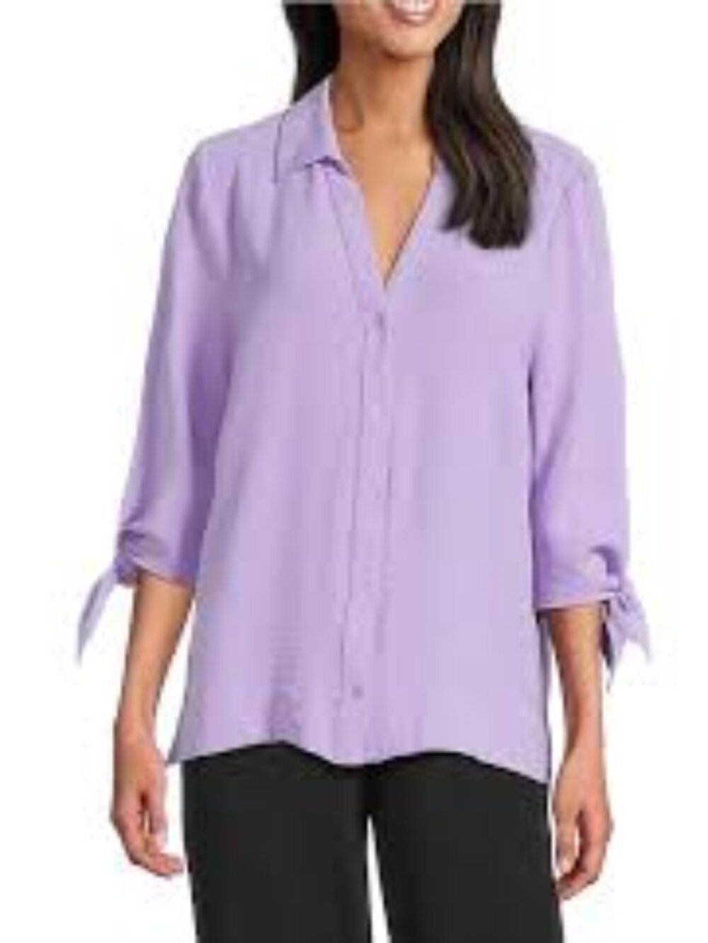 Slim Factor by Investments Nicole Point Collar Y-Neck 3/4 Tie Sleeve Size XL NWT